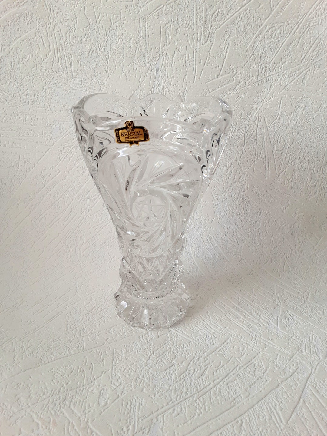 Vintage Vase, Lead Crystal Vase, 7 Vase, Kristal Zajecar, Cut Glass