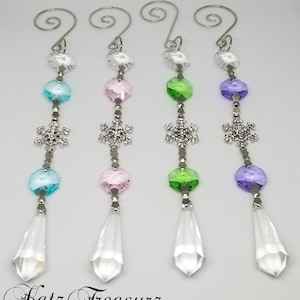Crystal Ornaments, Recycled Chandelier, Rhinestone Snowflake,  Vintage Ornament, Xmas Decoration, Crystal Suncatcher, Vintage Silver Decor