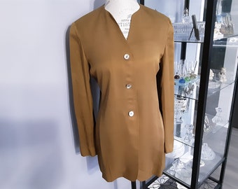 Liz Claiborne Jacket, Olive Green Jacket, Silk Jacket, Vintage Clothing, 1990's Jacket, Women's Size 4, Abalone Buttons, Designer Clothing