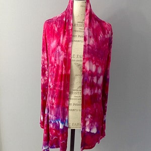 Woman Cardigan, Ice Dyed Jacket, Open Cardigan, One Of A Kind, Pink Cardigan, Hand Dyed, Boho Jacket, Womans Clothing, Fuchsia, Size small