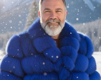 Deep Electric Blue Shaggy Fur Coat, Fluffy Jacket, Furry, 100