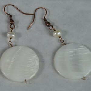 Pearl earrings, Pearl White Ladies Earrings, Pearl wire wrapped earrings.Pearl Dangle earrings image 2