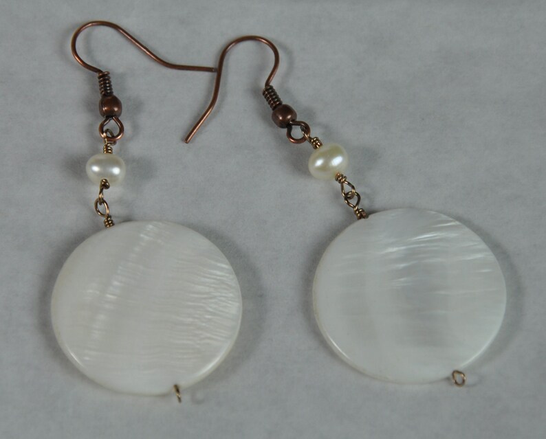 Pearl earrings, Pearl White Ladies Earrings, Pearl wire wrapped earrings.Pearl Dangle earrings image 2