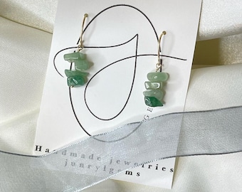 Green Aventurine Chip Dangle Earrings, 14k Gold Filled