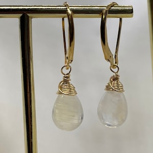 Rainbow moonstone earrings, June birthstone earrings, 14k gold filled blue flash moonstone dangle earrings, teardrop moonstone earrings