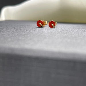 Tiny Red Jasper Stud Earrings: 14k Gold Filled
