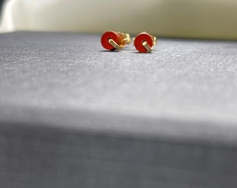 Tiny Studs, Gold filled Studs Earrings, Natural Stone Stud Earrings, Gold Red Stone Earrings, Red Jasper stud Earrings