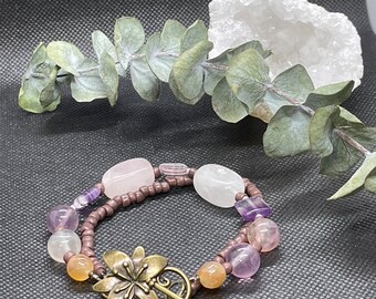 Gemstone bracelet, Di strand multi stone bracelet, brass bracelet, two strand bracelet,  bracelet, natural stones bracelet, boho bracelet,