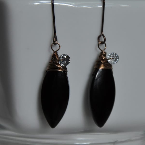Black teardrop earrings, Black glass earrings, Black bead earrings, Black earrings, Black drop earrings, Black Ladies earrings