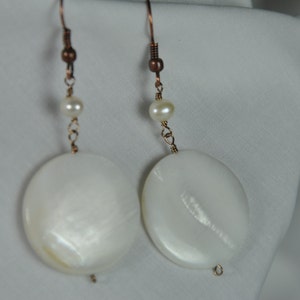 Pearl earrings, Pearl White Ladies Earrings, Pearl wire wrapped earrings.Pearl Dangle earrings image 3