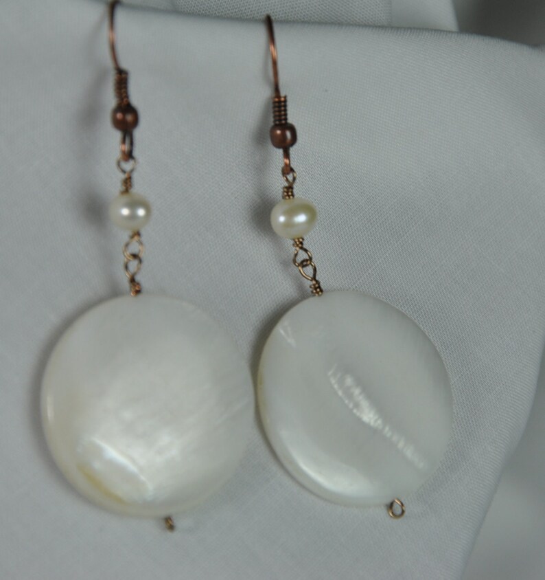 Pearl earrings, Pearl White Ladies Earrings, Pearl wire wrapped earrings.Pearl Dangle earrings image 3