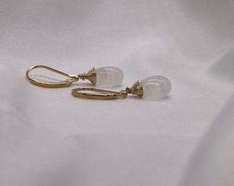 Rainbow Moonstone Earrings, 14k Gold Filled Teardrop Dangle