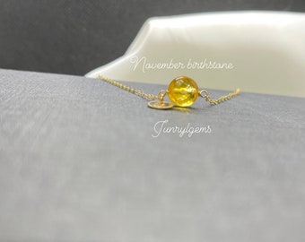 Gold Initial Disc and Citrine necklace, Custom Necklace For Her, November Birthstone Necklace, Custom Jewelry, Gemstone Dainty Necklaces