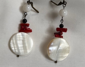 Statement White Earrings, White Shell Earrings, Beautiful White earrings, White Dangle earrings