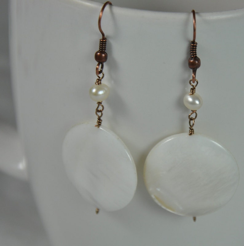 Pearl earrings, Pearl White Ladies Earrings, Pearl wire wrapped earrings.Pearl Dangle earrings image 1