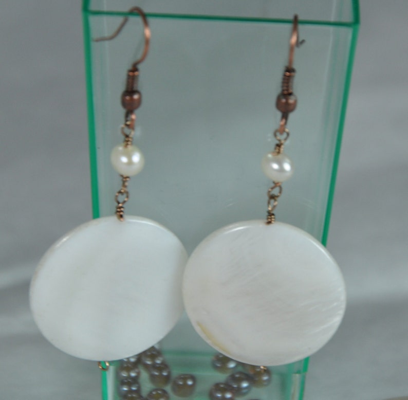 Pearl earrings, Pearl White Ladies Earrings, Pearl wire wrapped earrings.Pearl Dangle earrings image 4