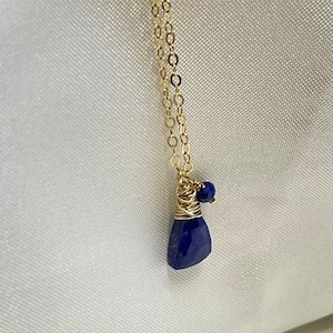 Triangle Lapis lazuli necklace minimalist 14k gold filled chain necklace gift for her dainty stackable necklace. Crystal jewelry for women.