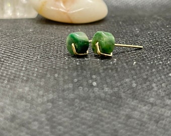 Natural tiny jade studs. African jade earrings. Green studs. Gold filled African stone earrings. Tiny green stone studs. Simple studs