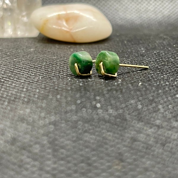 Natural tiny jade studs. African jade earrings. Green studs. Gold filled African stone earrings. Tiny green stone studs. Simple studs