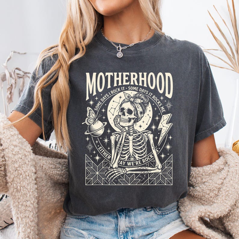 Motherhood skeleton Comfort Colors shirt funny gothic mom tee edgy rocker mama aesthetic