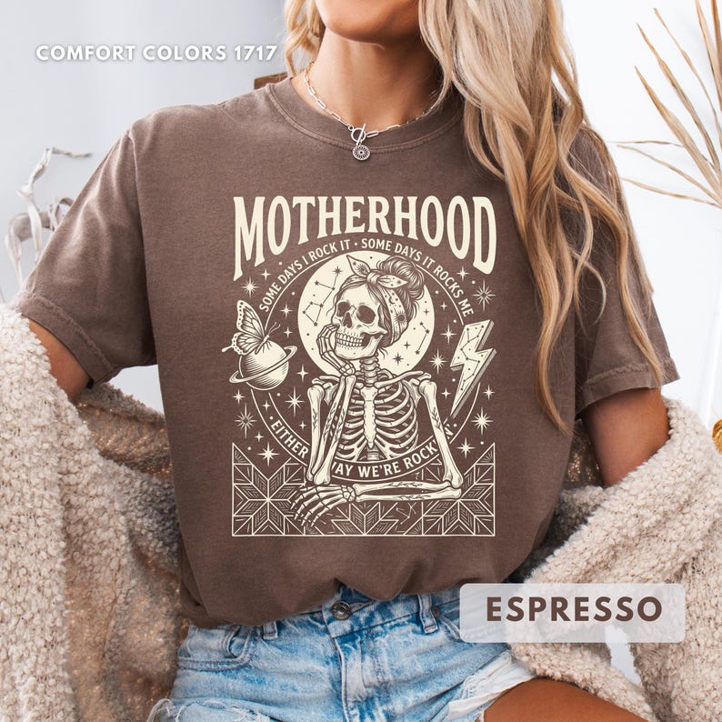 Motherhood Skeleton Comfort Colors Shirt, Funny Mom Tee, Gothic Mama Rocker, Mothers Day Gift image 14