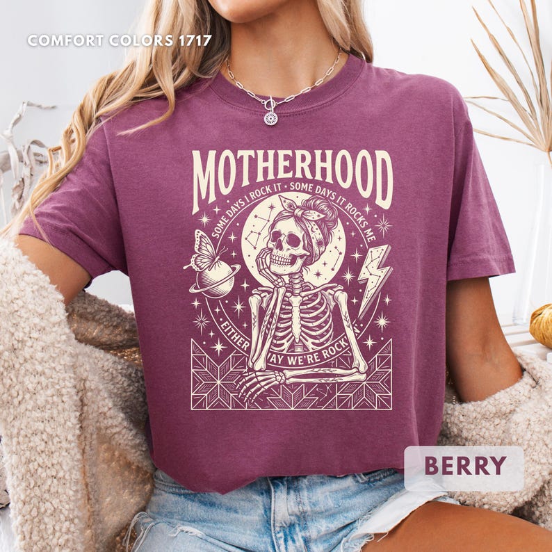 Motherhood Skeleton Comfort Colors Shirt, Funny Mom Tee, Gothic Mama Rocker, Mothers Day Gift image 7