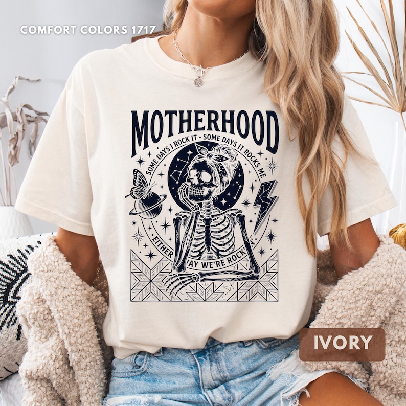 Motherhood Skeleton Comfort Colors Shirt, Funny Mom Tee, Gothic Mama Rocker, Mothers Day Gift image 3