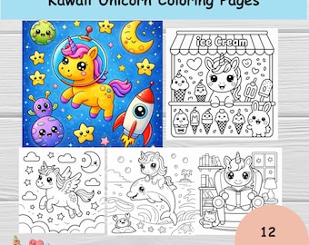 Kawaii Unicorn Coloring Book – 12 Magical Pages (Instant Download)
