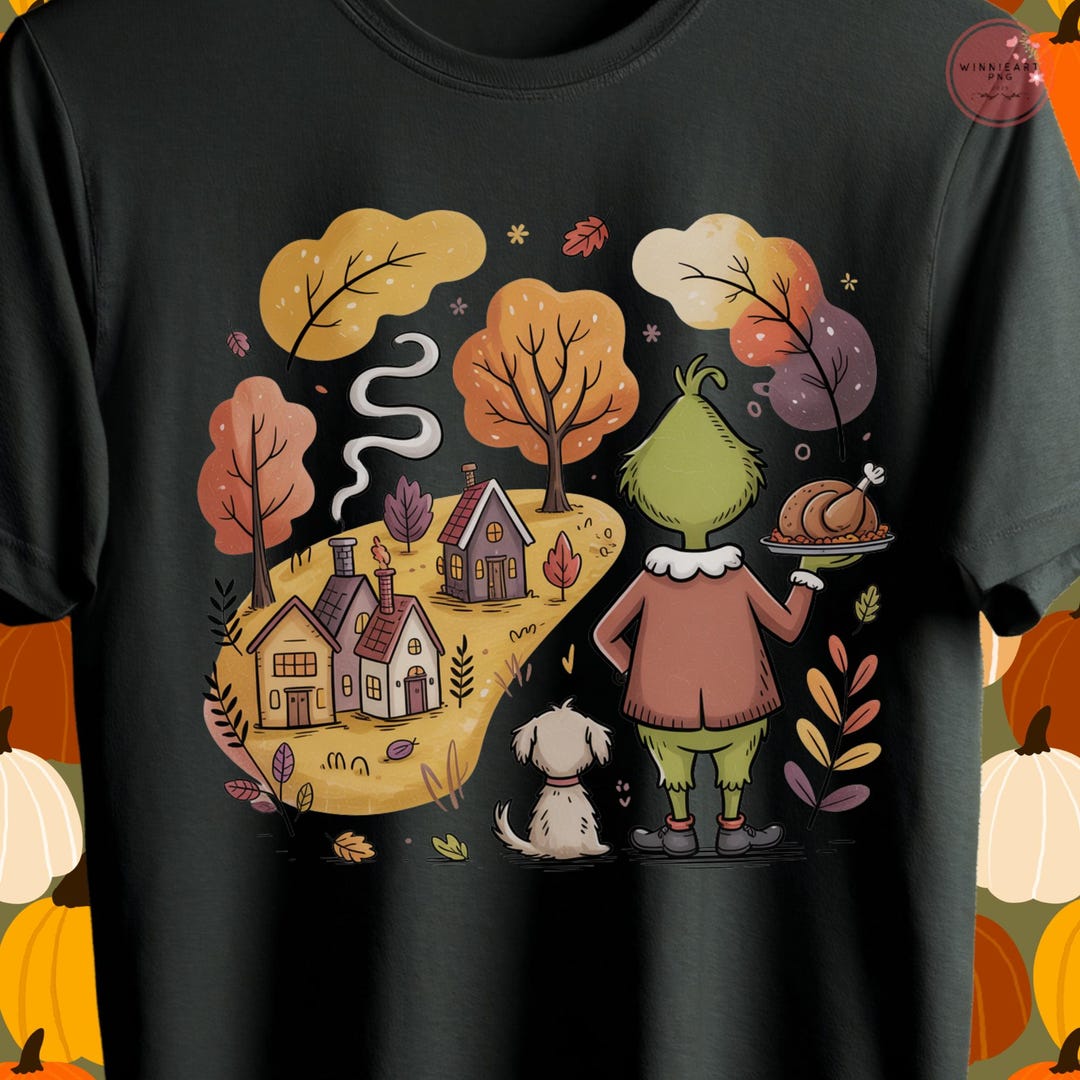 Thanksgiving Grinch PNG: Fall Village Scene Clipart (digital Download ...