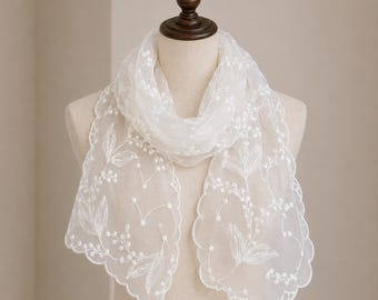 Women's Retro Lace Embroidered Scarf Sheer Neck Wrap Vintage Long Headscarf