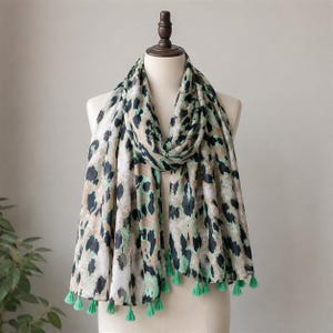 Spot Print Scarf, Cotton Linen Feel Shawl, Tassel Wrap, Women’s Hijab