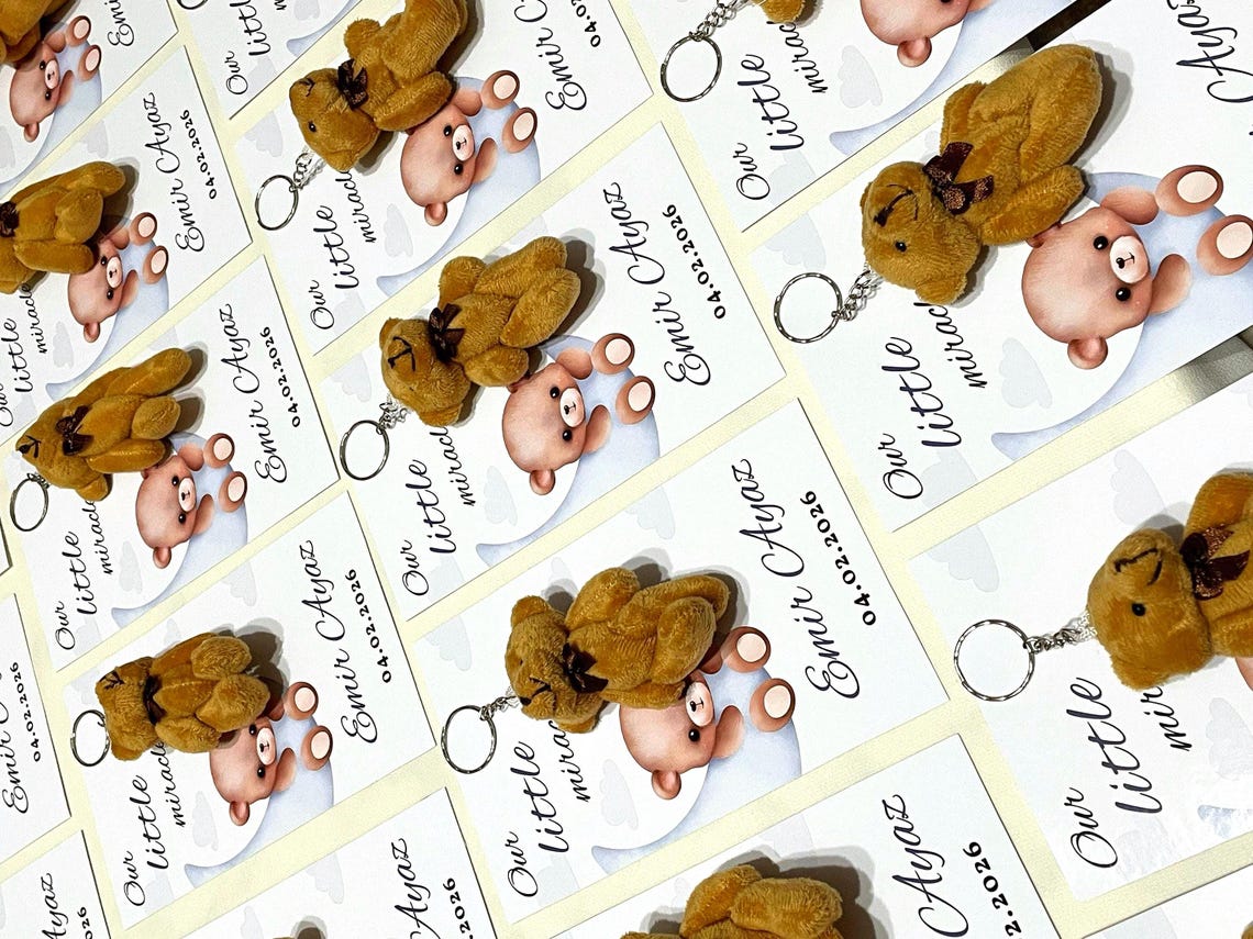 Personalized Plush Teddy Bear Keychain With Card, Bulk Baby Shower ...