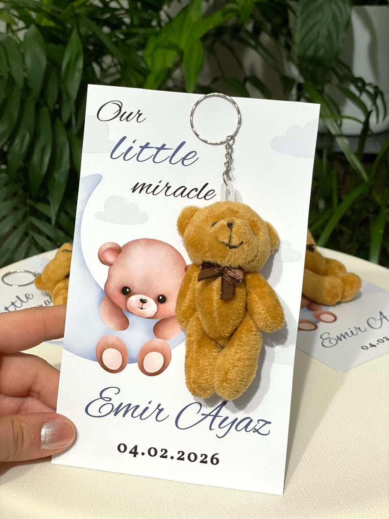 Personalized Plush Teddy Bear Keychain With Card, Bulk Baby Shower ...