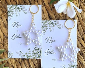 Personalized Star Pearl Wedding Keychain Favors, Bridal Shower Gifts