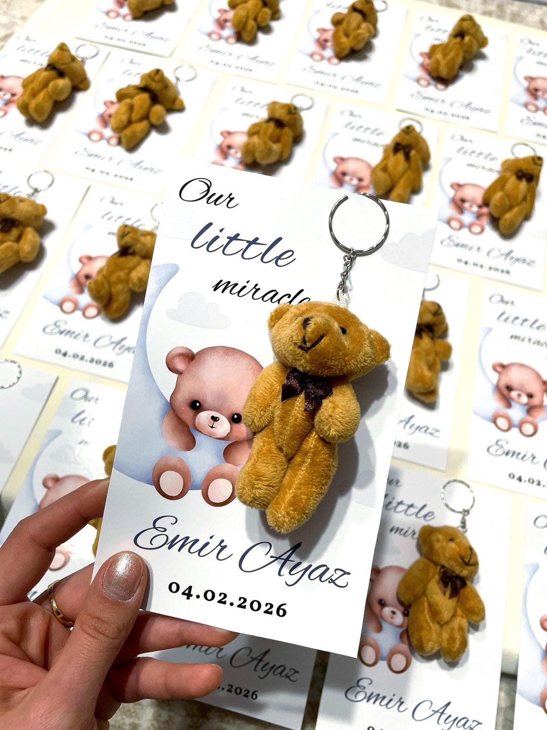 Personalized Plush Teddy Bear Keychain With Card, Bulk Baby Shower ...