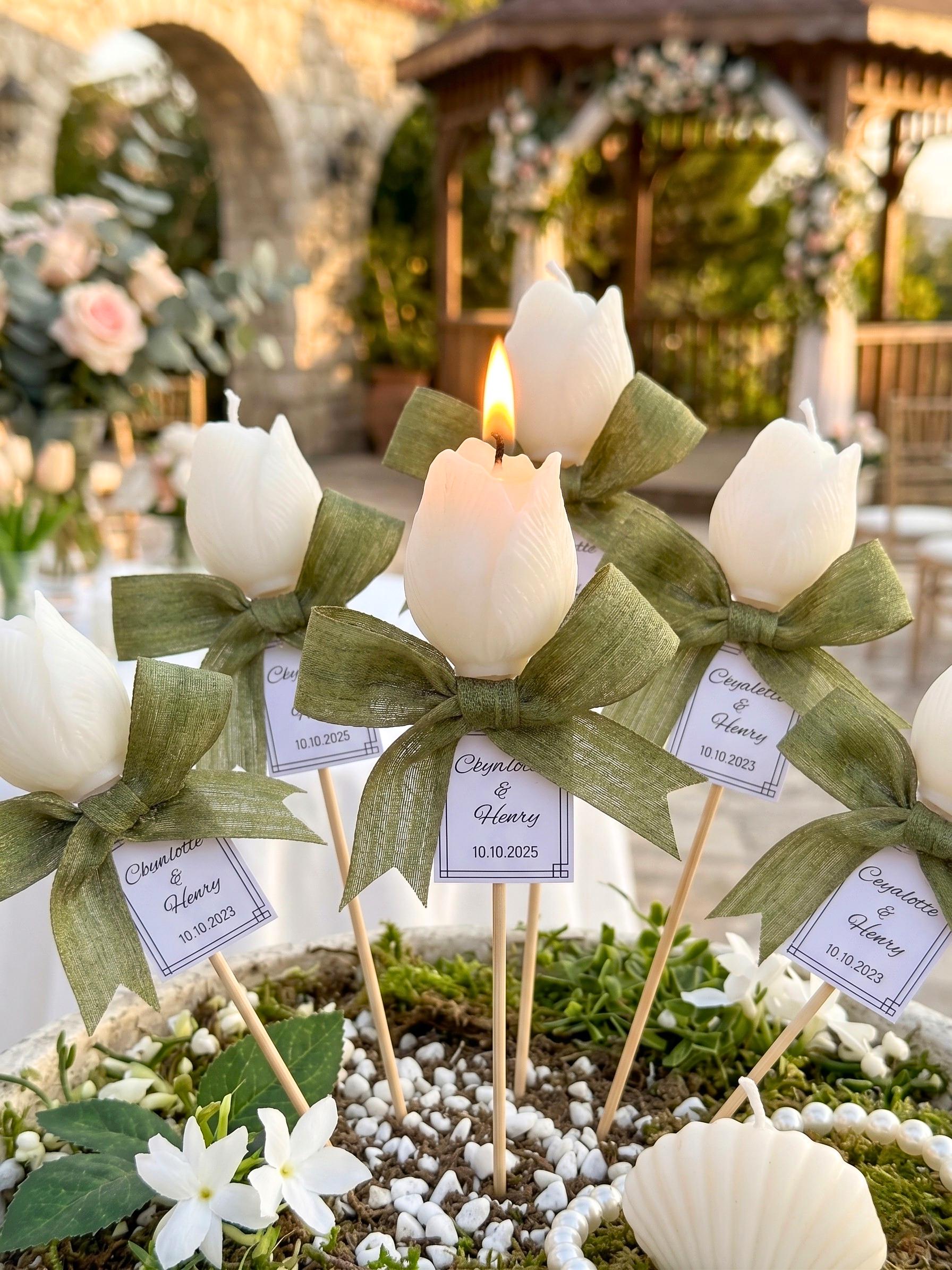 Personalized Tulip Candle on Stick, Elegant Wedding Party Favors for ...
