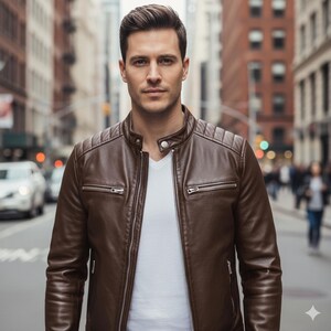 Men's Leather Jacket, Black Leather Jacket, Cafe Racer Jacket, Moto Jacket, Genuine Leather, Biker Jacket, Slim Fit Jacket, Quilted Jacket, Motorcycle Jacket, Gift for Him, Mens Outerwear, Vintage Style Jacket, Padded Shoulders, Lightweight Jacket, Streetwear, Band Collar, Minimalist Jacket, Gift for Dad, Zippered Pockets, Christmas Gift