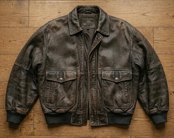 Vintage Oversized Brown Leather Bomber Jacket, Distressed 90s Streetwear Coat, Retro Baggy Moto Biker Outerwear, Premium Grain Grain Leather