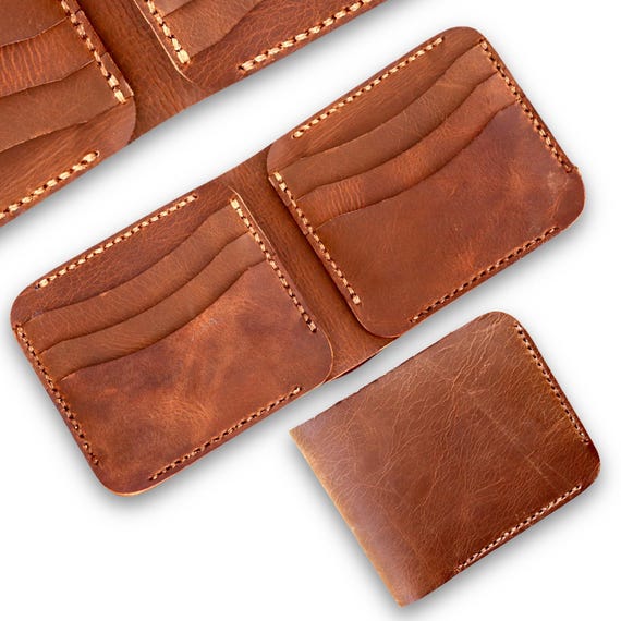 Mens Leather Wallet Handmade Bifold Full Grain Brown Slim Card Holder Personalized Gift for Him Dad Groomsmen Anniversary Husband Presents