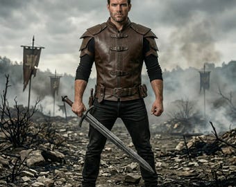 Chaleco de combate Steampunk para hombre de cuero marrón envejecido, armadura medieval de guerrero vikingo, chaleco gótico motero con hebillas para cosplay y LARP.