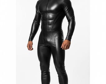 メンズBDSMレザージャンプスーツ、アバンギャルドダークファッション
