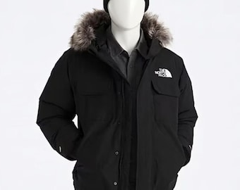 Parka negra para hombre con capucha de piel sintética, abrigo acolchado de invierno, cálida, estilo bomber, para esquí, snowboard, senderismo, regalo para él, térmica, con forro polar grueso