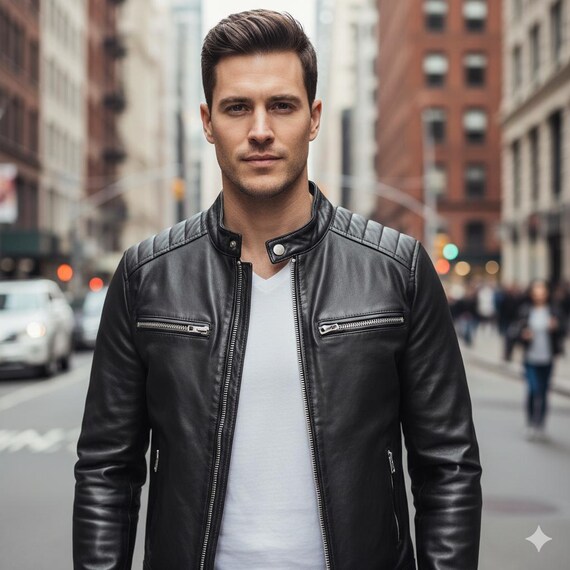 fashion padded biker jacket mens