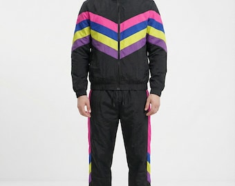 Conjunto de chándal Electric Callboy, chaqueta cortavientos retro de los años 90, pantalones, atuendo para festivales rave, ropa de calle de rayas coloridas, ropa deportiva vintage