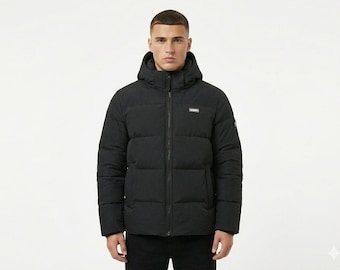 Chaqueta acolchada con capucha negra de primera calidad / Abrigo de plumón cálido para invierno / Prenda exterior acolchada estilo urbano / Chaqueta térmica unisex tipo burbuja para clima frío