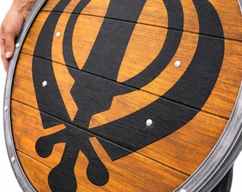 Handmade 24" Wooden Sikh Khanda Shield – Khalsa Warrior Wall Art