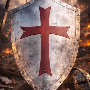Medieval Templar Knight Shield | Red Cross Shield | Functional Steel Warrior | Authentic Armor Décor