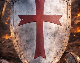 Medieval Templar Knight Shield | Red Cross Shield | Functional Steel Warrior | Authentic Armor Décor