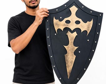 Mittelalterliches Schild Wanddekoration 44 x 70 cm – Handgefertigtes Ritter Schild, Gothic Fantasy Cosplay Requisite, Wikinger Schild Replik, Geschenk Dekoration