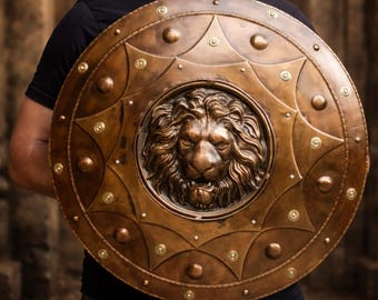 Lion Head Shield Bronze finish | Medieval Viking Roman Metal shield Wall Decor